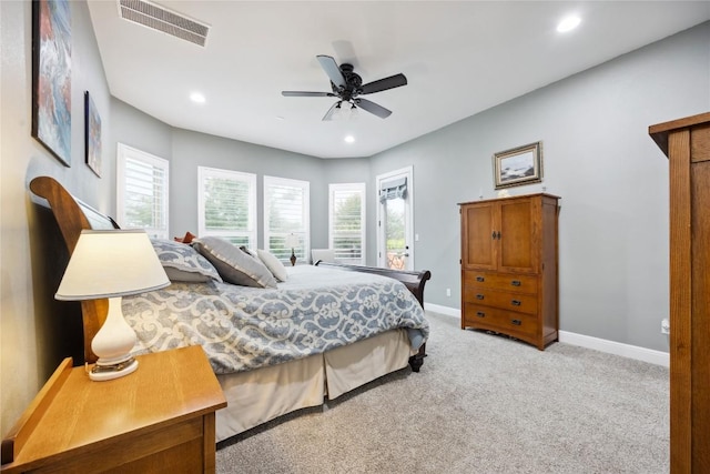 2628 Reunion Blvd, Austin, TX 78737 - bedroom featuring light carpet, baseboards, recessed lighting, and ceiling fan