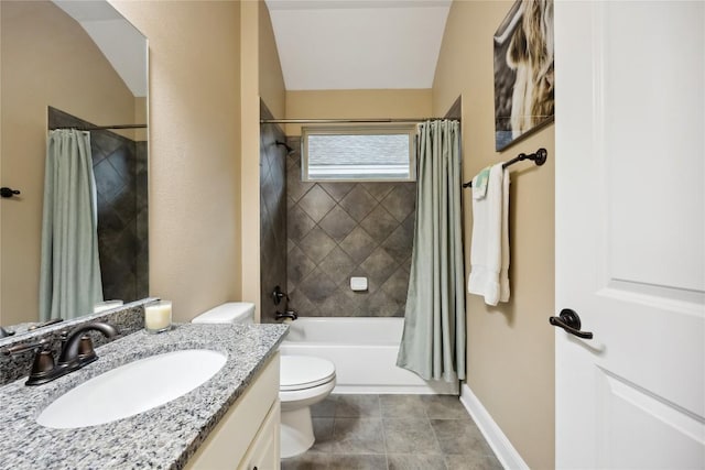 2628 Reunion Blvd, Austin, TX 78737 - bathroom with toilet, vanity, shower / bath combo with shower curtain, and baseboards