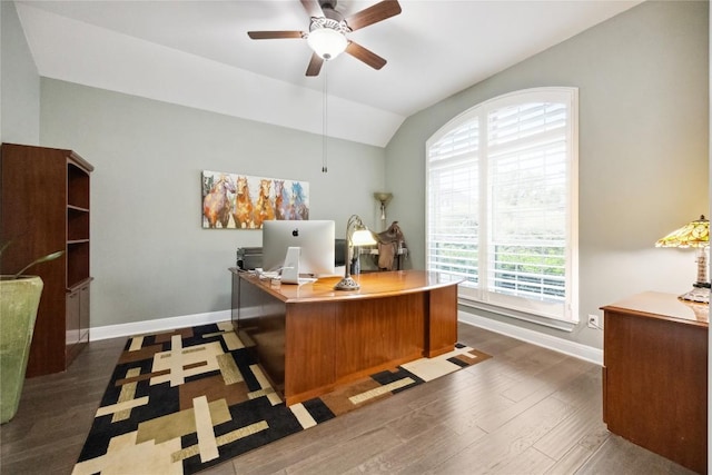 2628 Reunion Blvd, Austin, TX 78737 - office space featuring ceiling fan, vaulted ceiling, and wood finished floors