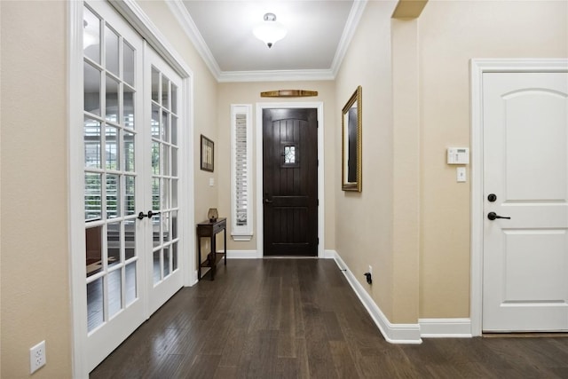 2628 Reunion Blvd, Austin, TX 78737 - foyer with dark wood-style floors, french doors, crown molding, and baseboards