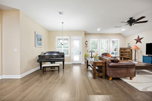 2628 Reunion Blvd, Austin, TX 78737 - living area with wood finished floors, baseboards, a ceiling fan, and recessed lighting