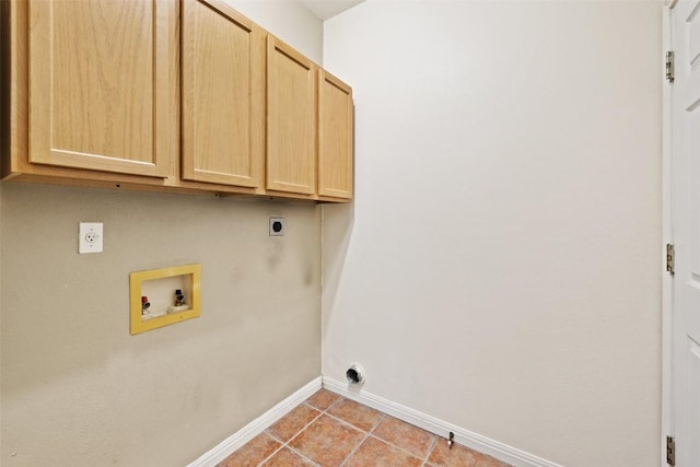 1301 S Quinlan Park Rd, Austin, TX 78732 - washroom featuring electric dryer hookup, cabinet space, washer hookup, baseboards, and light tile patterned floors