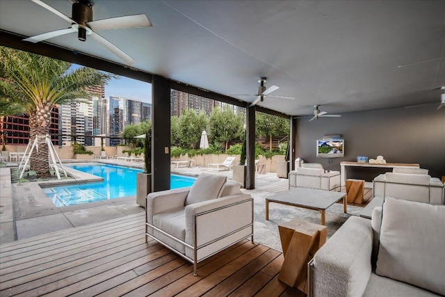 210 Lavaca St Unit 3603, Austin, TX 78701 - community pool featuring a ceiling fan, an outdoor hangout area, and a patio