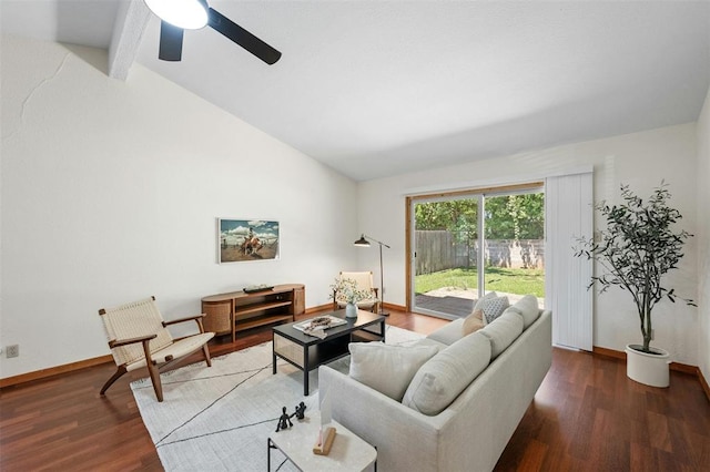 4610 S 1st St, Austin, TX 78745 - living area with wood finished floors, baseboards, and a ceiling fan