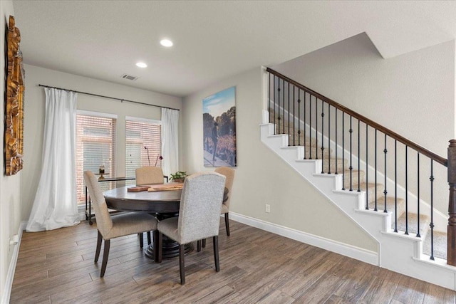 6500 Llano Stage Trl, Austin, TX 78738 - dining room featuring wood finished floors, stairs, and recessed lighting