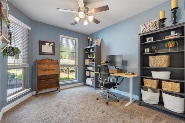 6500 Llano Stage Trl, Austin, TX 78738 - office with carpet flooring, baseboards, and a ceiling fan