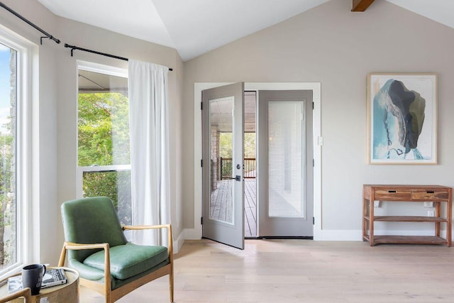 7302 Jester Blvd, Austin, TX 78750 - sitting room with lofted ceiling, light wood-style flooring, french doors, and baseboards