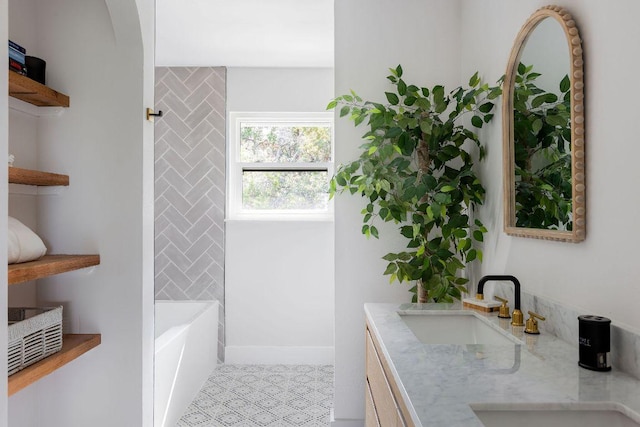 7302 Jester Blvd, Austin, TX 78750 - full bathroom with double vanity, a bathtub, and tile patterned floors