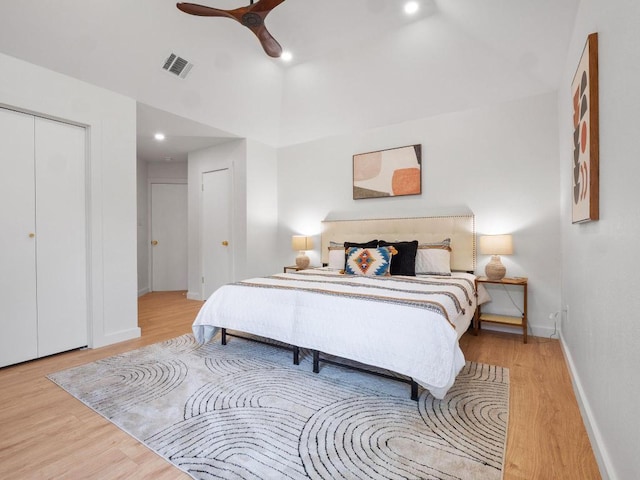 2401 Lendall Ln, Austin, TX 78744 - bedroom featuring wood finished floors, baseboards, recessed lighting, and ceiling fan