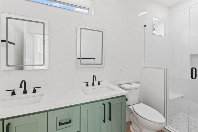 3321 Hemlock Ave Unit 2, Austin, TX 78722 - bathroom featuring double vanity and a stall shower