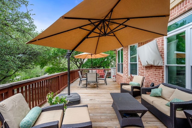 13129 Halsell Dr, Austin, TX 78732 - wooden terrace with an outdoor living space and outdoor dining space