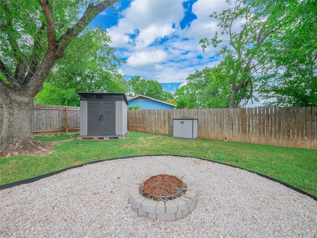 8100 Beaconcrest Dr, Austin, TX 78748 - fenced backyard with a shed and a fire pit