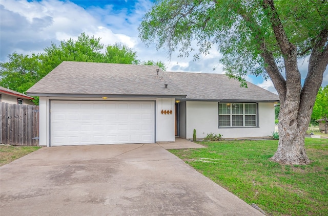 8100 Beaconcrest Dr, Austin, TX 78748 - ranch-style home featuring concrete driveway, stucco siding, an attached garage, and a shingled roof