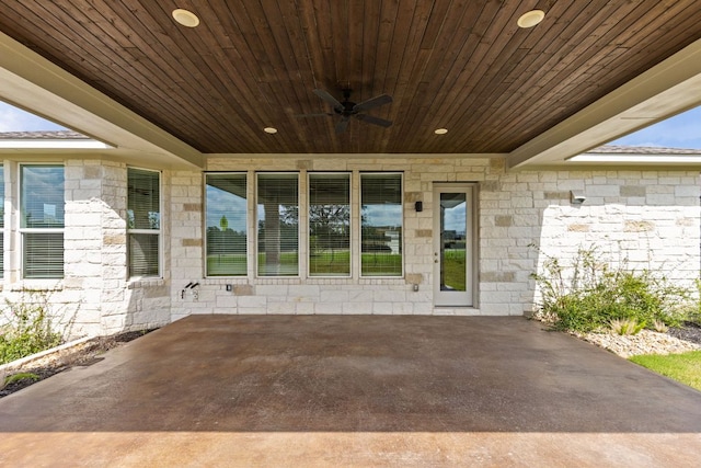 904 Arundel Rd, Lakeway, TX 78738 - entrance to property featuring a ceiling fan, a patio, and stone siding