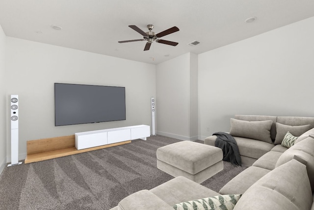904 Arundel Rd, Lakeway, TX 78738 - living area with carpet floors, a ceiling fan, and baseboards