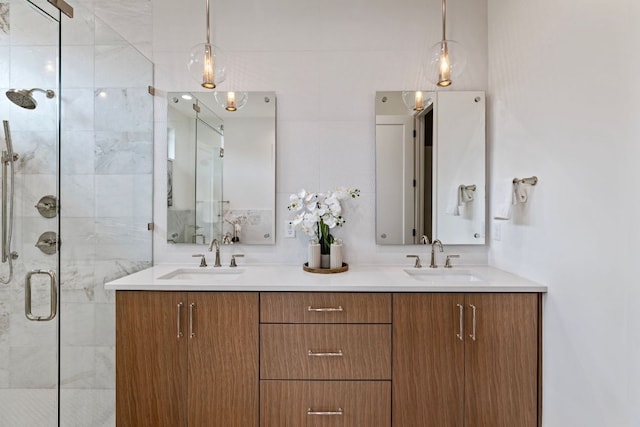 4303 Hank Ave, Austin, TX 78745 - full bathroom with double vanity and a shower stall