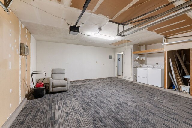 2006 Heathwood Cir, Round Rock, TX 78664 - garage with washer and clothes dryer, a garage door opener, and a wall unit AC