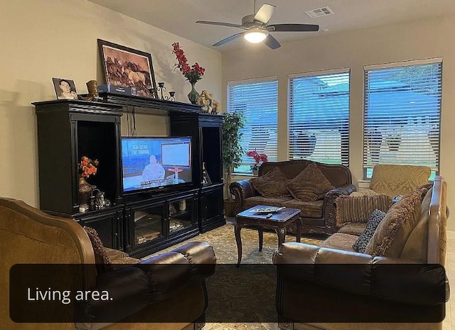 2017PALMERARIDGEBLVD, 2017 Palmera Ridge Blvd, Leander, TX 78641 - living room featuring a ceiling fan