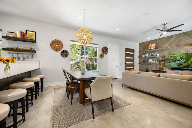 2100 E 10th St, Austin, TX 78702 - dining space with finished concrete floors, ceiling fan, and recessed lighting