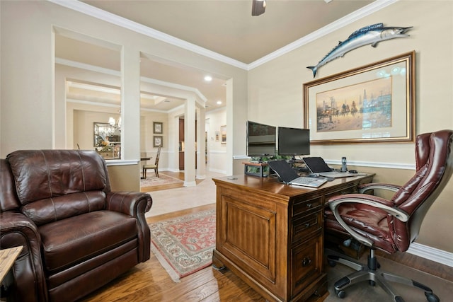 218 Duck Creek Ln, Georgetown, TX 78633 - home office featuring ornamental molding, baseboards, and a chandelier