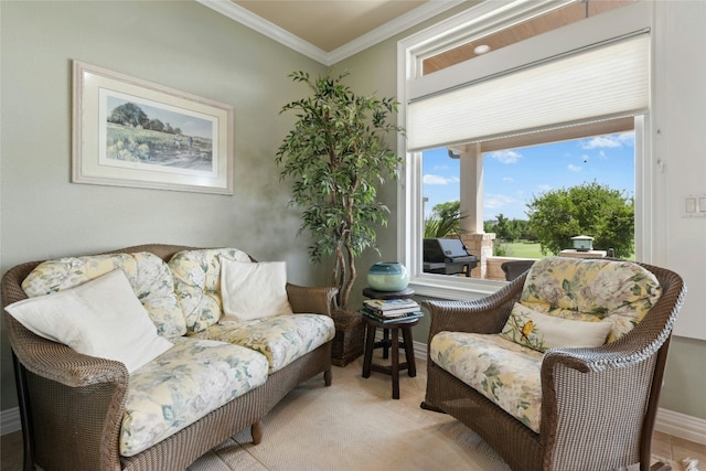 218 Duck Creek Ln, Georgetown, TX 78633 - living area featuring ornamental molding and baseboards