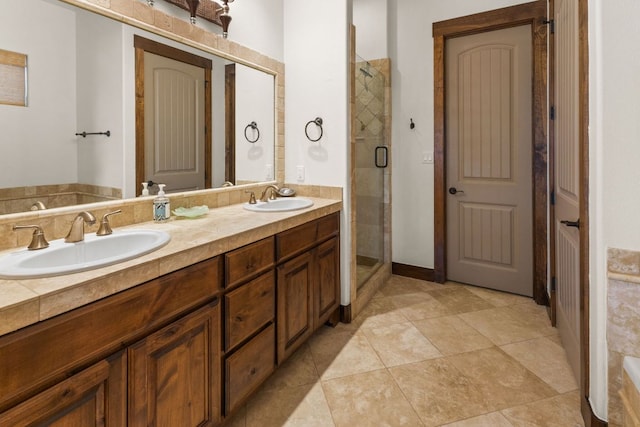 2804 Lohmans Ford Rd Unit B, Lago Vista, TX 78645 - full bath with double vanity, a shower stall, and tile patterned floors