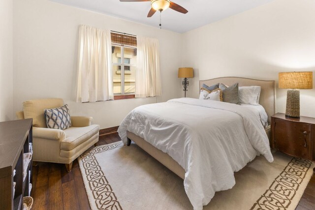 2804 Lohmans Ford Rd Unit B, Lago Vista, TX 78645 - bedroom with wood finished floors and ceiling fan