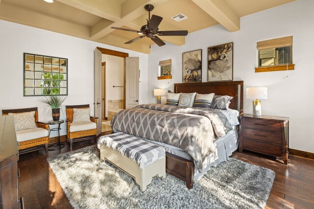 2804 Lohmans Ford Rd Unit B, Lago Vista, TX 78645 - bedroom with hardwood / wood-style floors, beam ceiling, and coffered ceiling