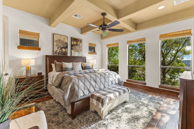2804 Lohmans Ford Rd Unit B, Lago Vista, TX 78645 - bedroom featuring wood-type flooring, beam ceiling, and recessed lighting