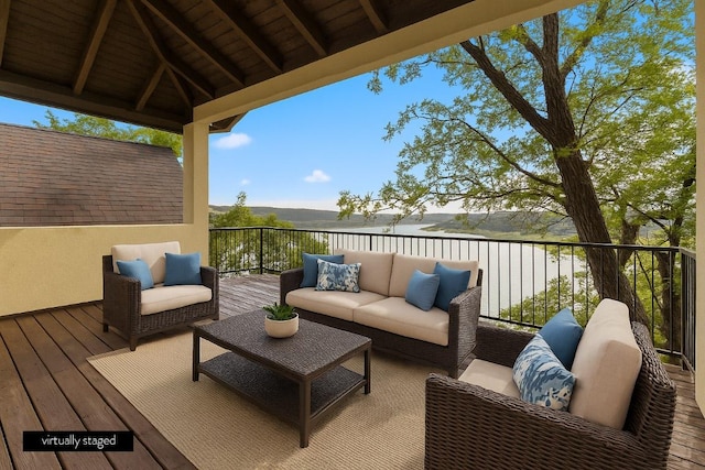 2804 Lohmans Ford Rd Unit B, Lago Vista, TX 78645 - wooden terrace with a water view and an outdoor hangout area