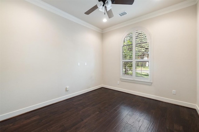 1036 Liberty Park Dr Unit 401/4A, Austin, TX 78746 - empty room featuring baseboards, ceiling fan, dark wood finished floors, ornamental molding, and recessed lighting