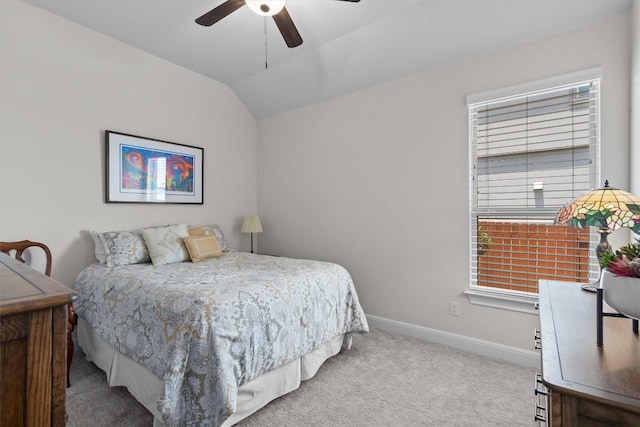 4937 Strada Dr, Round Rock, TX 78665 - bedroom featuring baseboards, carpet, lofted ceiling, and a ceiling fan