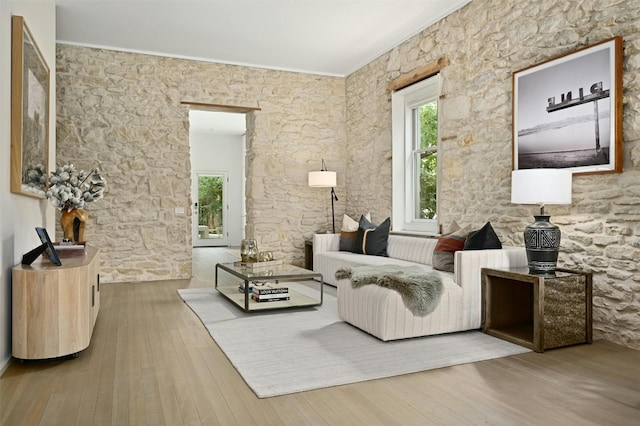 1112 W 10th St, Austin, TX 78703 - living room featuring plenty of natural light, wood finished floors, and ornamental molding