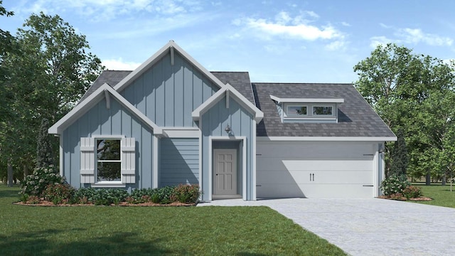 213 Powder Dr, Killeen, TX 76542 - view of front facade featuring a garage, board and batten siding, concrete driveway, a front lawn, and roof with shingles