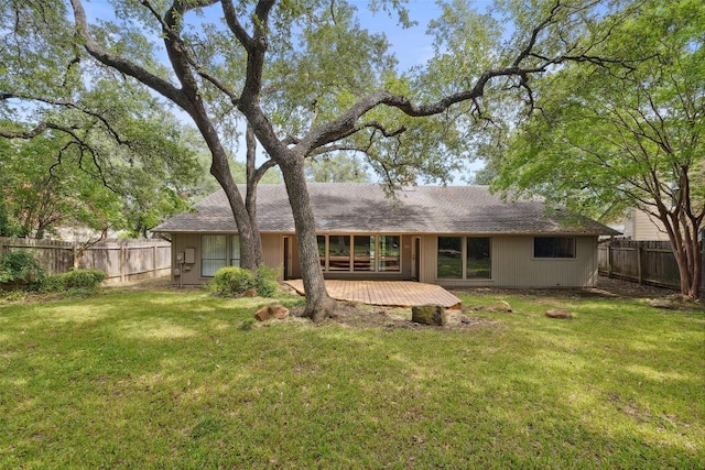 1302 Wilderness Dr, Austin, TX 78746 - back of property with a wooden deck