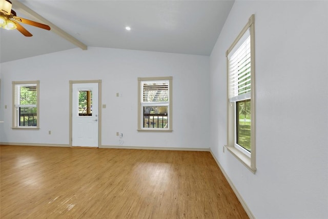 242 Meadow Lake Dr, Seguin, TX 78155 - unfurnished living room with light wood finished floors, ceiling fan, and baseboards