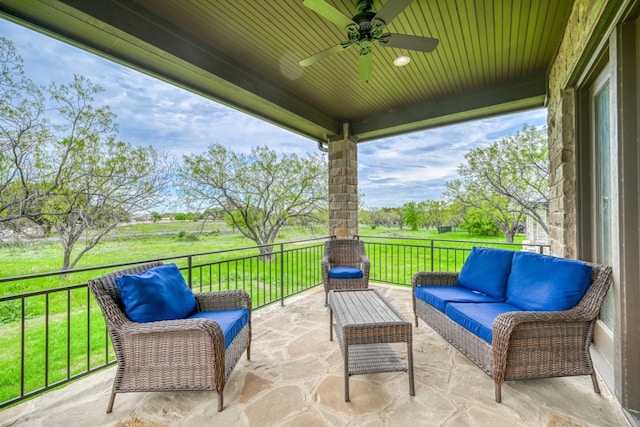 302 Parallel Cir, Horseshoe Bay, TX 78657 - view of patio / terrace featuring ceiling fan, an outdoor hangout area, and a balcony