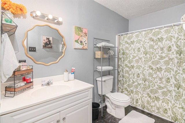 926 Zwicke St, Seguin, TX 78155 - bathroom with vanity, a textured ceiling, and a shower with shower curtain