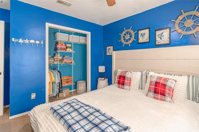 926 Zwicke St, Seguin, TX 78155 - bedroom with a closet, carpet, and ceiling fan