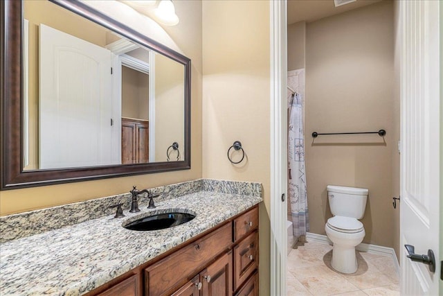 118 NE Verrena Way, Georgetown, TX 78628 - full bathroom with toilet, vanity, baseboards, tile patterned flooring, and shower / tub combo