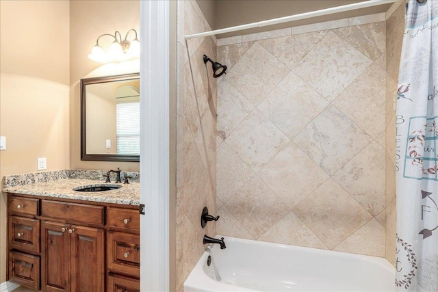 118 NE Verrena Way, Georgetown, TX 78628 - bathroom featuring shower / bathtub combination with curtain and vanity