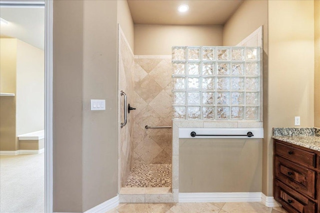 118 NE Verrena Way, Georgetown, TX 78628 - full bath with a walk in shower, vanity, and recessed lighting