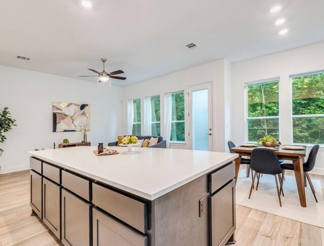 1108 Floradale Dr, Austin, TX 78753 - kitchen with plenty of natural light, a center island, light wood-style flooring, and recessed lighting