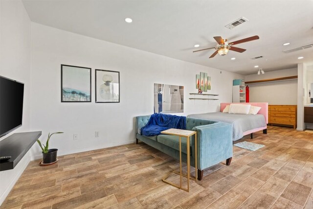 6903 Deatonhill Dr Unit 15, Austin, TX 78745 - bedroom featuring light wood-style flooring, recessed lighting, and a ceiling fan