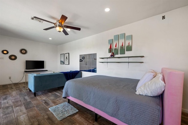 6903 Deatonhill Dr Unit 15, Austin, TX 78745 - bedroom with wood finished floors, recessed lighting, and ceiling fan