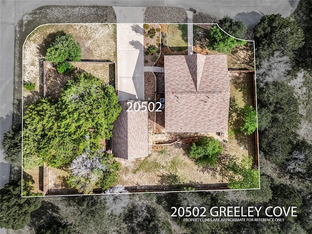 20502 Greeley Cv, Lago Vista, TX 78645 - aerial view of property and surrounding area with property boundaries highlighted