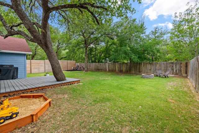 12420 Cassady Dr, Austin, TX 78727 - view of yard featuring a fire pit and a wooden deck