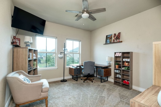 550 Cortona Ln, Georgetown, TX 78628 - home office featuring carpet floors, baseboards, and ceiling fan