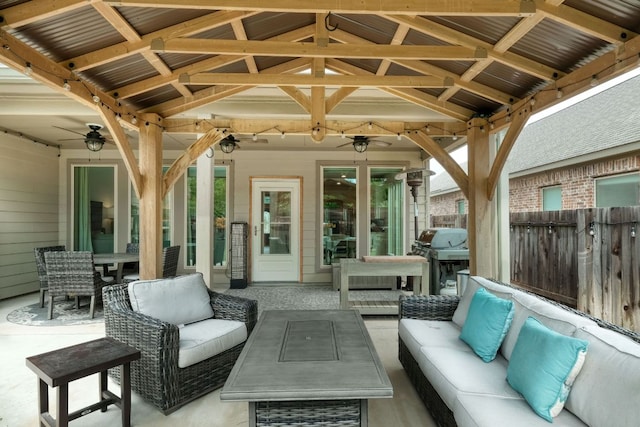 550 Cortona Ln, Georgetown, TX 78628 - view of patio / terrace with an outdoor hangout area, ceiling fan, and area for grilling