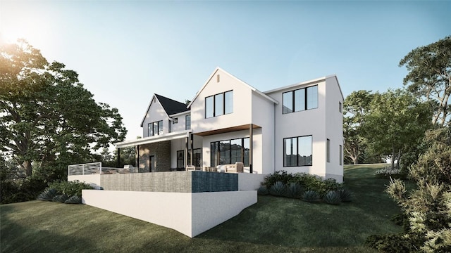 2715 Trail Of The Madrones, Austin, TX 78746 - view of front facade with stucco siding, a front yard, and a balcony